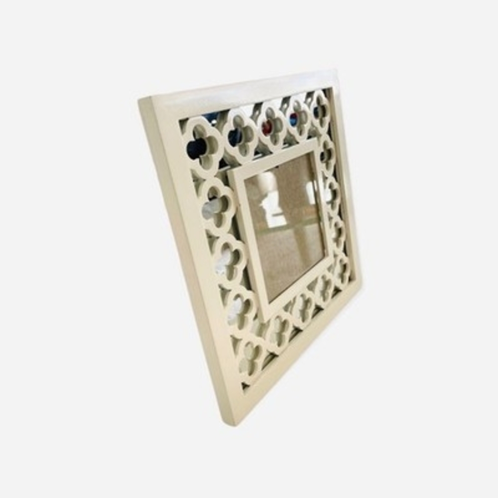Nicole Miller White Carved Floral Wood Mirrored Photo Frame 8.5" Wall Decor VG - Picture 3 of 5